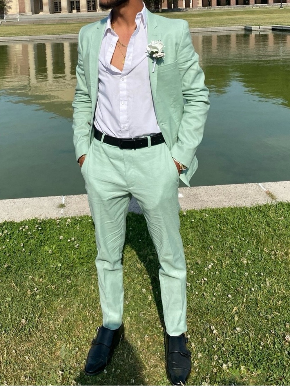 ASOS Mint Green Linen-Blend Two-Piece Suit